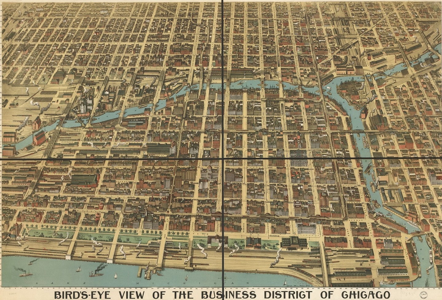 1898 Drawn Picture of Chicago Business District